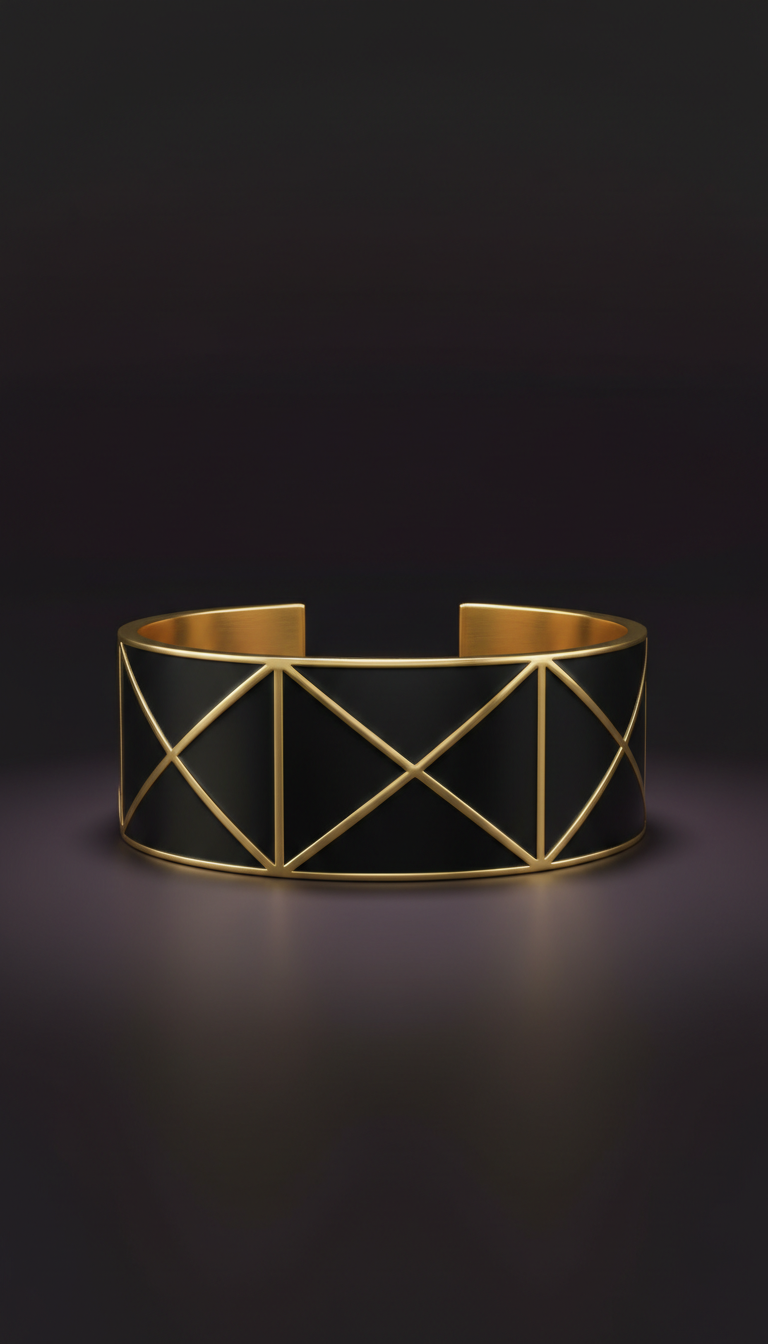 Black Enamel Cuff Bracelet, Geometric