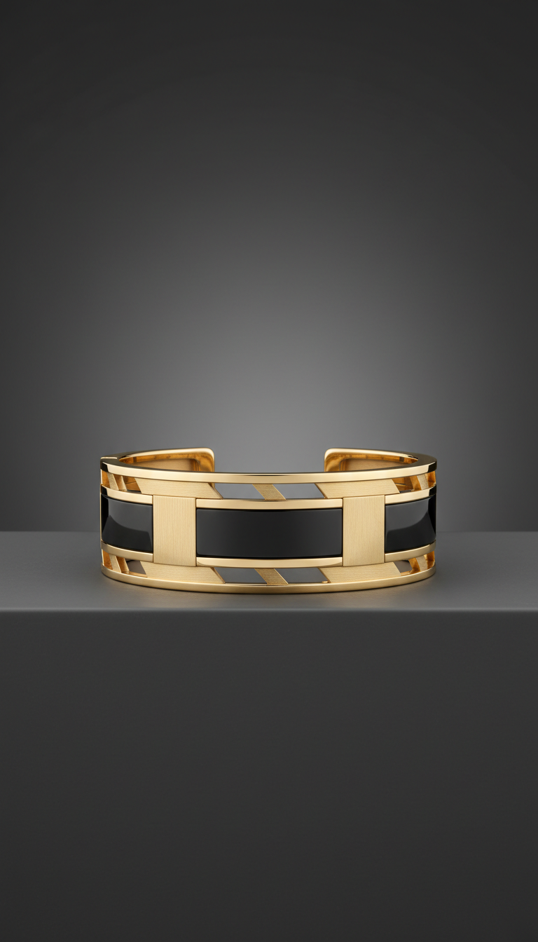 Cuff bracelet in 18k gold and black ceramic