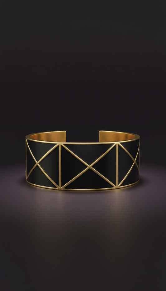 Black Enamel Cuff Bracelet, Geometric