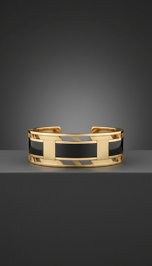 Cuff bracelet in 18k gold and black ceramic