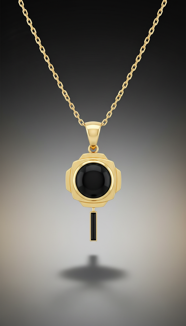 Pendant necklace in 18k gold with black onyx accent