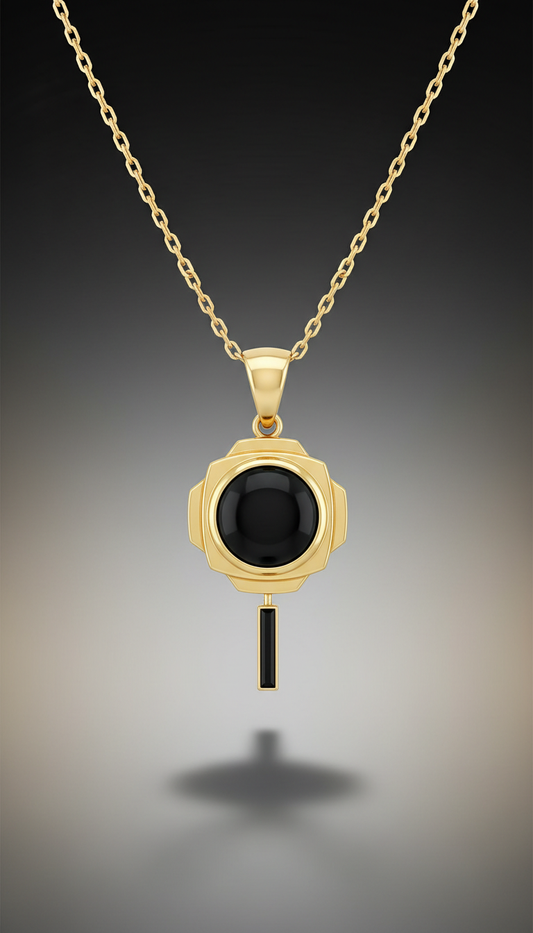 Pendant necklace in 18k gold with black onyx accent