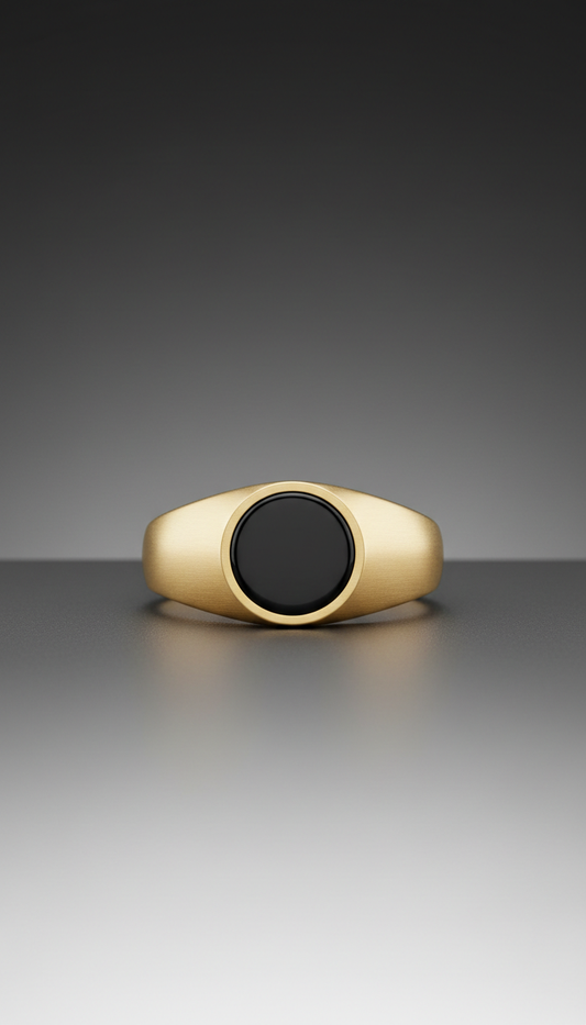 Signet ring with black ceramic inlay in 18k gold