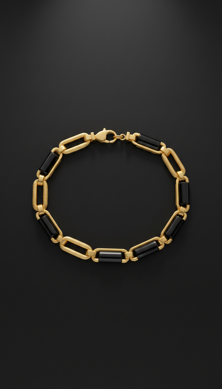 Black onyx and gold chain bracelet