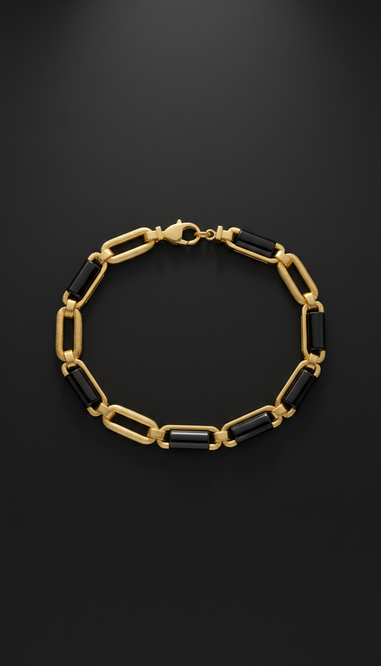 Black onyx and gold chain bracelet